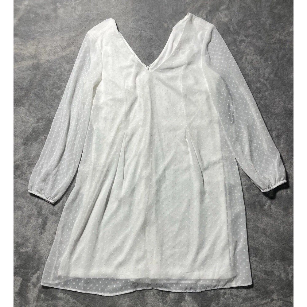 INC International Concepts White Long Sleeve Lined Tie Back Dress Size M Dots